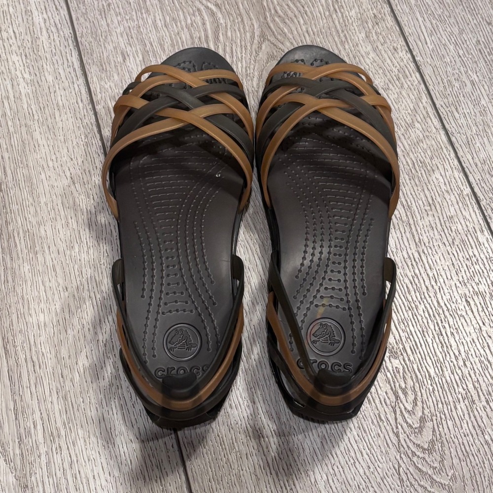 Crocs Isabella Strappy Sandals Womens 9 Brown Bronze Huarache Jelly Flat Shoes - Picture 5 of 7